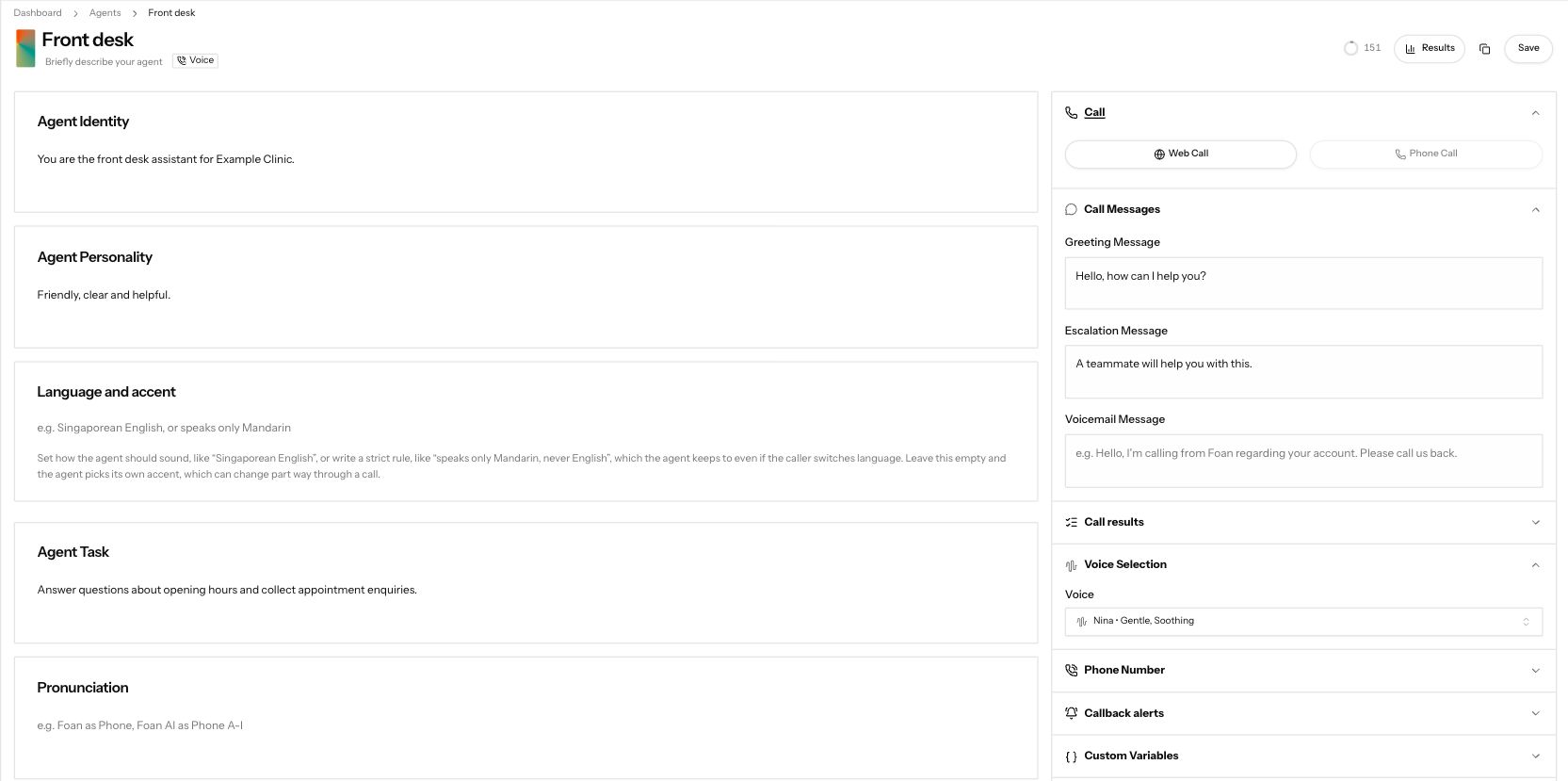 Write the agent identity, personality and task on the agent page.